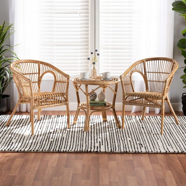 Baxton Studio Alleta Modern Bohemian Natural Brown Rattan 3-Piece Living Room Set 210-12719-12720 - main